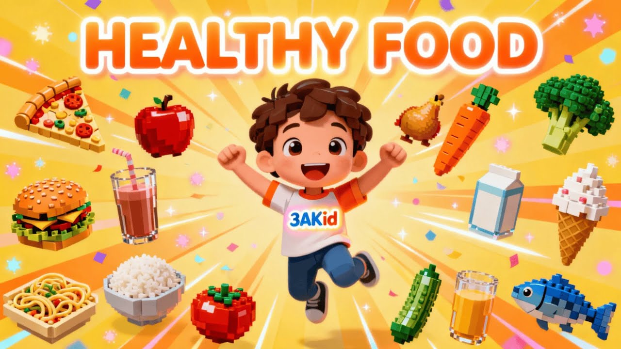 Learn FOOD & HEALTHY FOOD for Kids 🥦🍎 | English Vocabulary with LEGO Food | 3ALegoKids