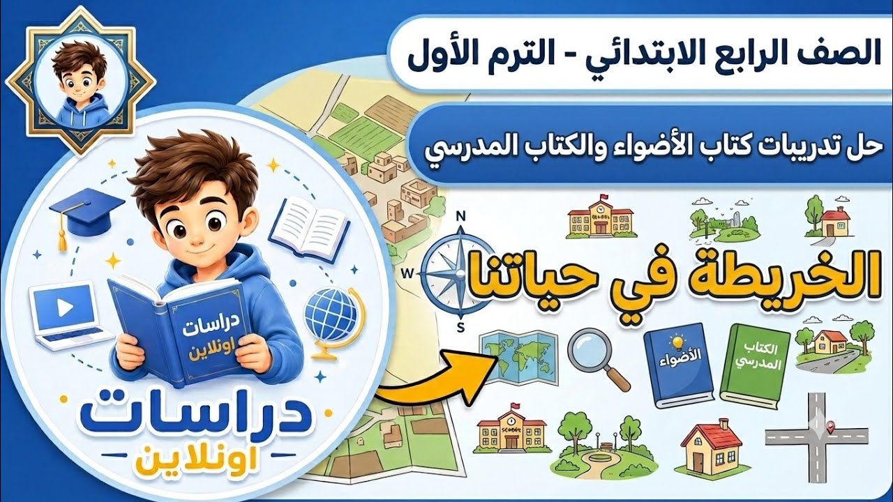 حل أسئلة الدرس الثاني دراسات الصف الرابع | الخريطة في حياتنا | من كتاب الأضواء المنهج الجديد