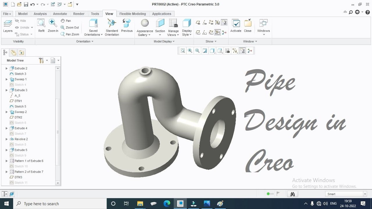 Pipe design | 3D Model | Creo | Sweep