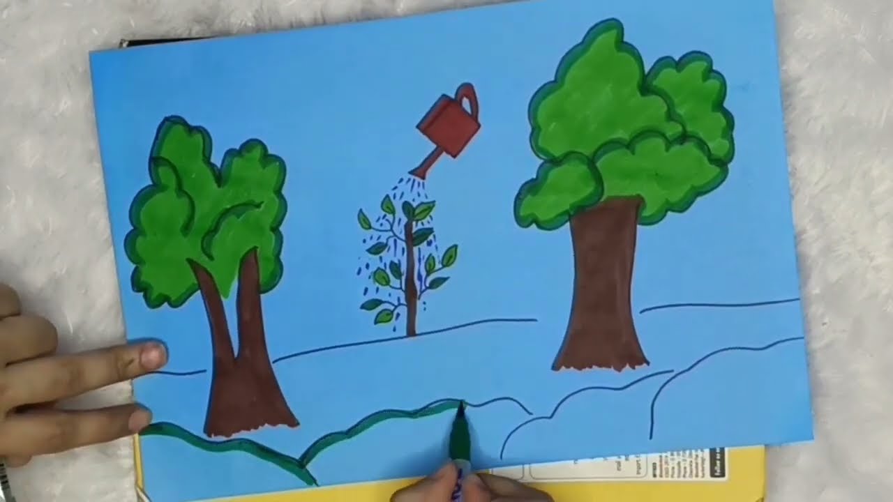 VAN MAHOTSAV POSTER DRAWING 🌳🌴 / TREE FESTIVAL / FOREST FESTIVAL  STEP BY STEP 🍃
