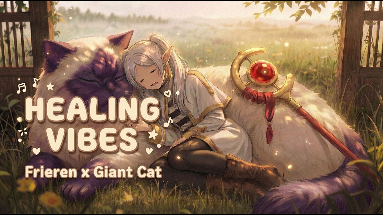 Frieren Napping on Giant Cat | Whimsical Celtic Lofi ASMR