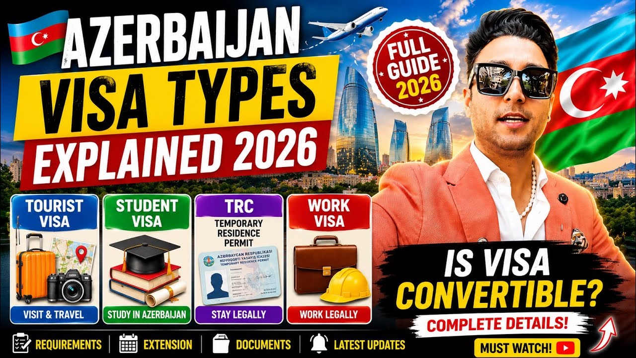 Azerbaijan Visa Types Explained 2026 🇦🇿 Tourist, Student, TRC & Work Visa | Is Visa convertible?