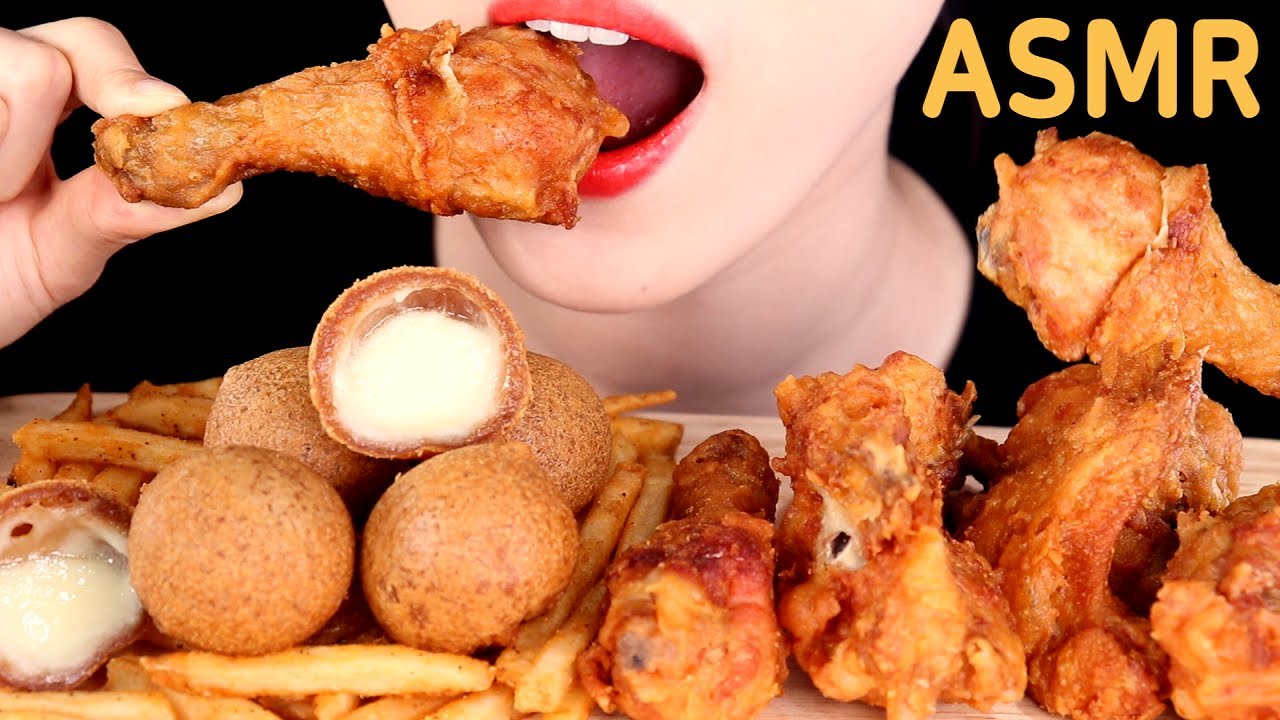 ASMR Fried chicken+Cheese ball+French Fries eating sounds MUKBANG바삭클치킨+치즈볼+감자튀김 먹방咀嚼音パサックルチキン+チーズボール