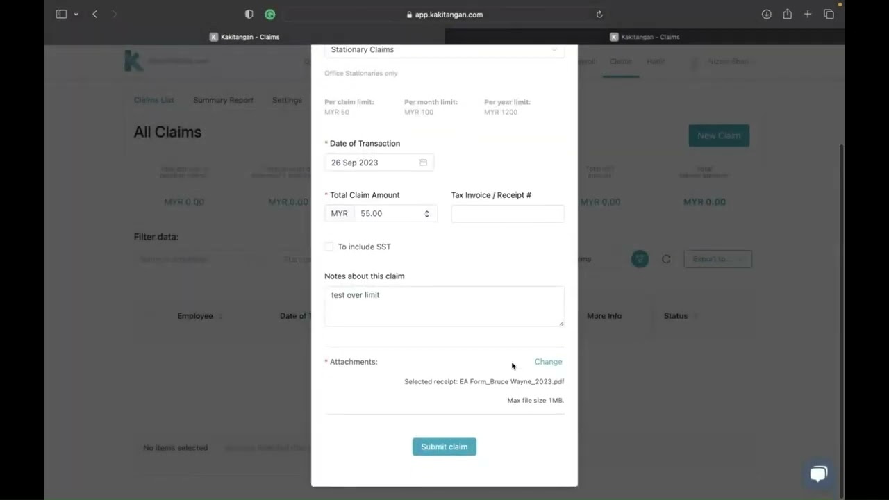 Kakitangan.com Claims Module - Settings & Features