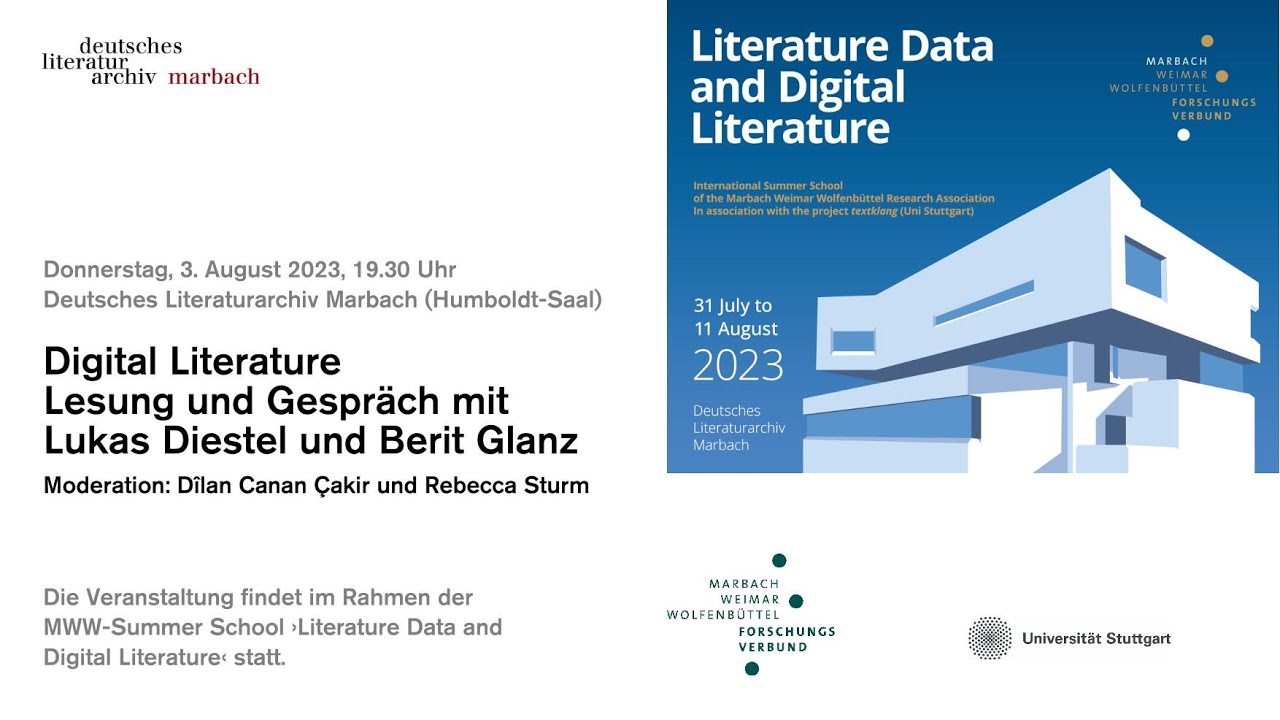 Digital Literature. Lesung und Gespräch mit Lukas Diestel und Berit Glanz