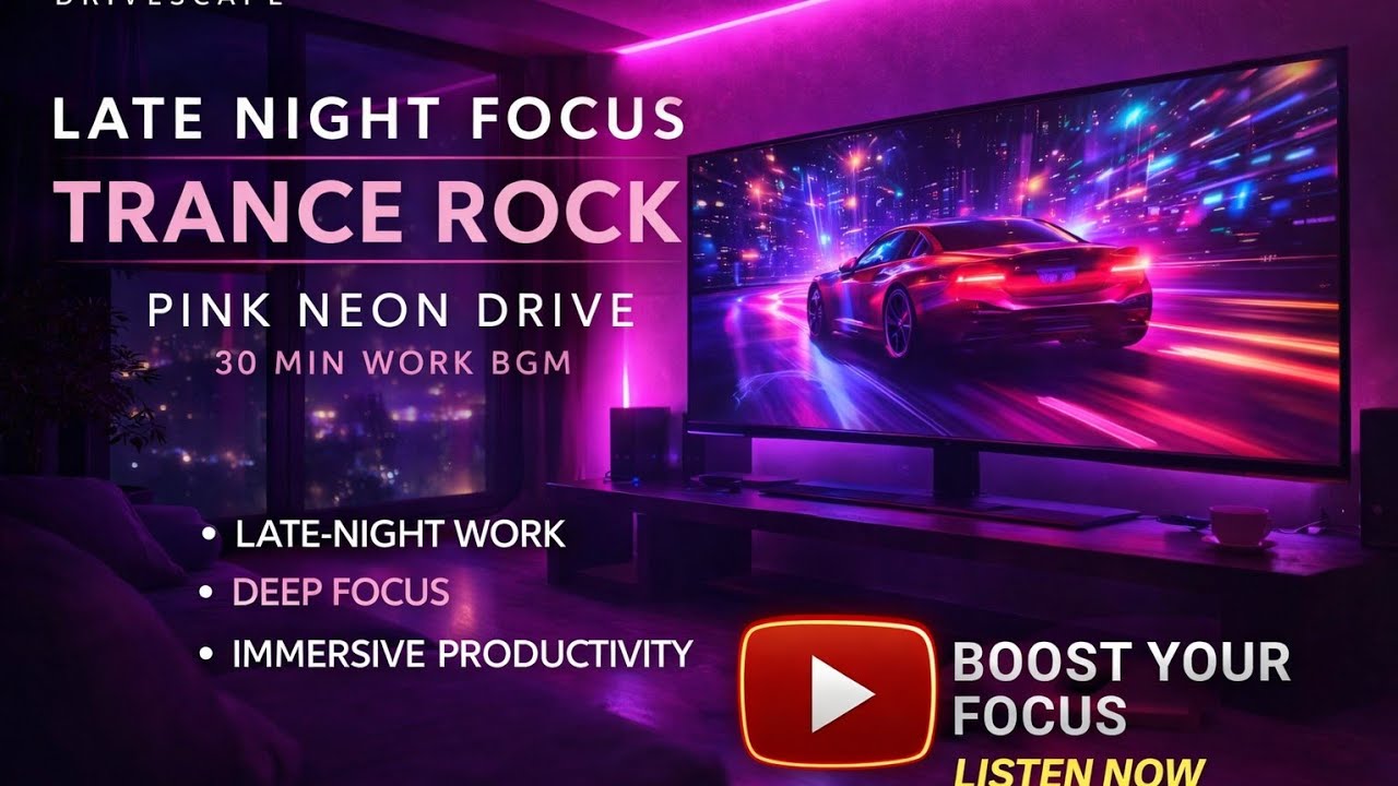 Late Night Focus Trance Rock | Pink Neon Drive • 30 Min Work BGM