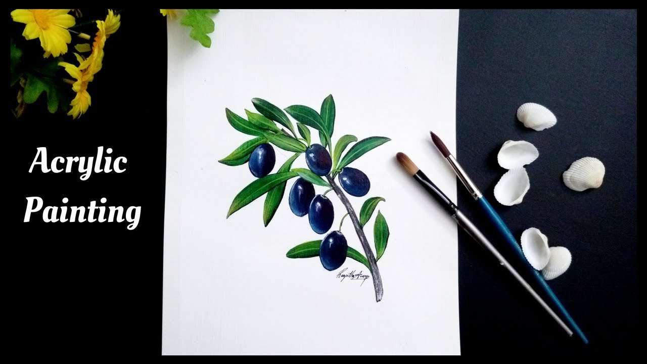 How to paint Olives | DIY | Quick and Easy Acrylic Painting | One stroke painting Olives