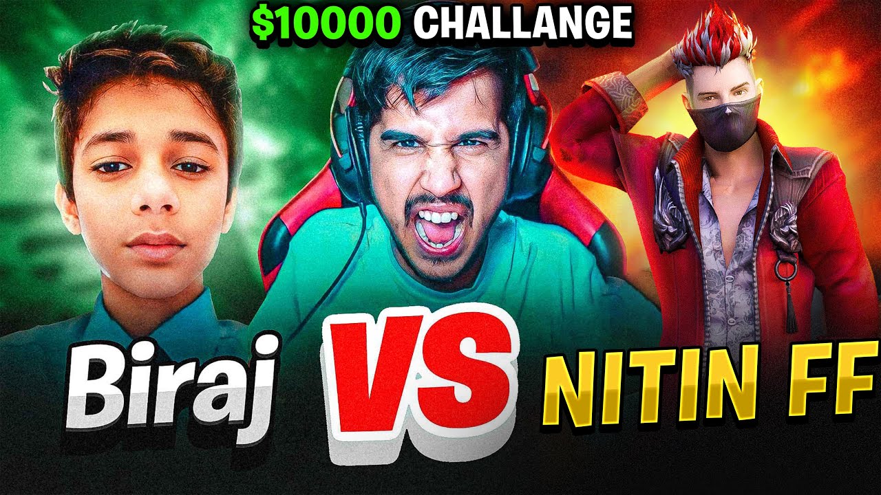 NITIN FF 💻 VS SRV BIRAJ💻||AMIT BHAI GIVE ME 10000$ RUPEE CHALLLENGE