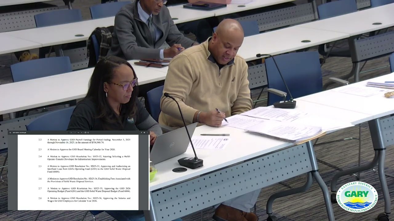 December 12, 2025 Gary Sanitary District followed by Storm Water Management District Board meeting