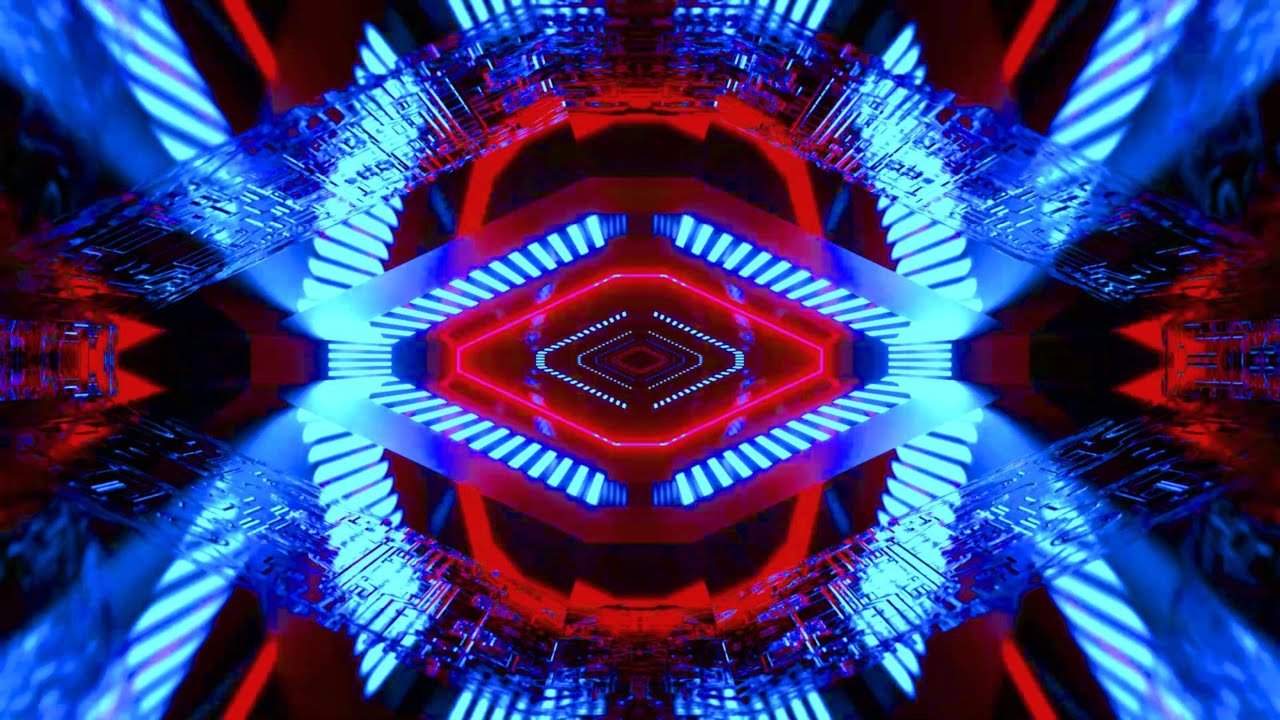 VisionKanal 4K &ndash; Cyber-Lichttunnel in Rot und Blau | Ohne Ton [2 Stunden]