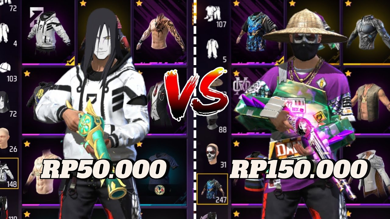 REVIEW AKUN FF HARGA 50.000 VS 150.000!! ADA SG REAPERR🥶🔥