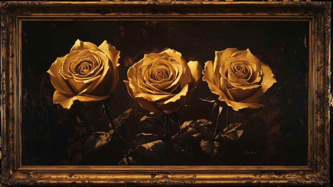 Frame Tv | Golden Roses Trio 🌹✨ | Vintage Wood Frame Floral in 4K | Elegant Frame TV Art Display