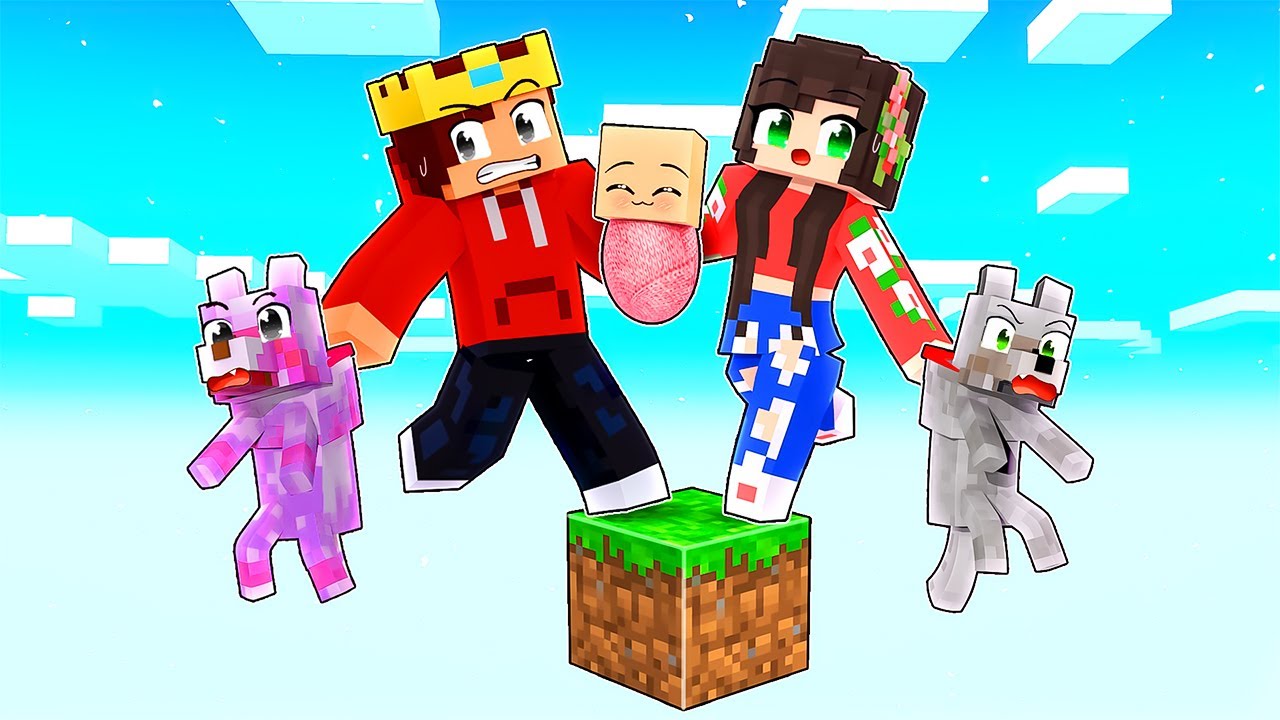 JOGANDO com uma FAMILIA em APENAS UM BLOCO no Minecraft