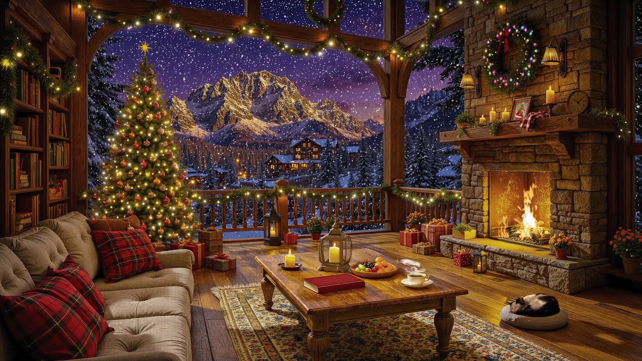 Christmas Winter Jazz Cabin ❄️ Cozy Fireplace Ambience with Smooth Jazz Music to Study, Work & Relax