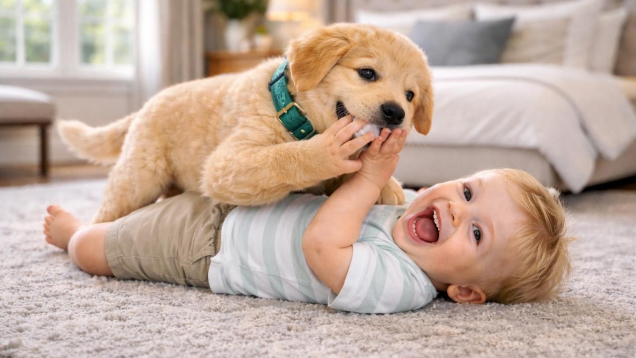 Baby Cute Playtime 👶 | Puppy Rolling 🐕 | Lovely Moment 💖