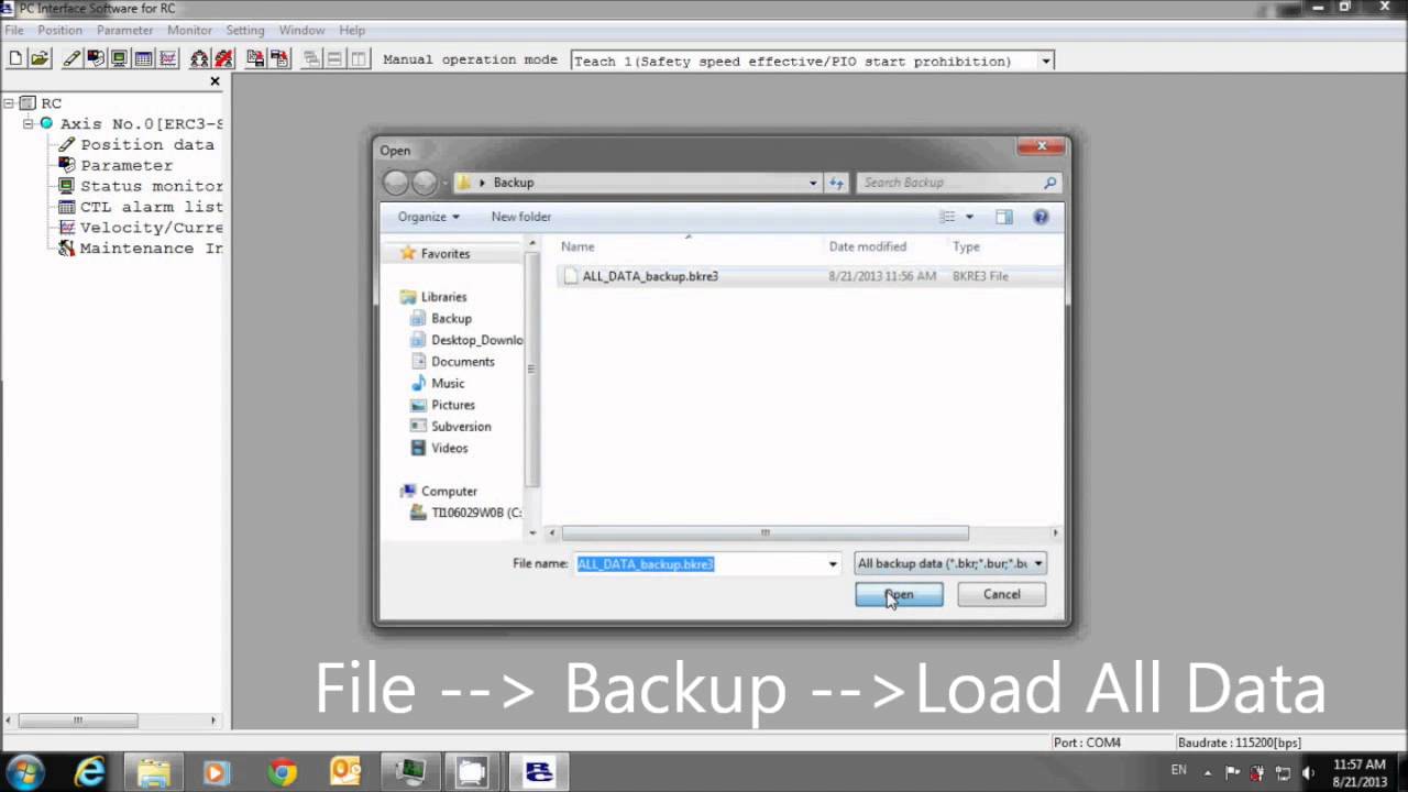How to Make a Backup File with ROBO Cylinder RCPC Software - IAI Electric Actuator