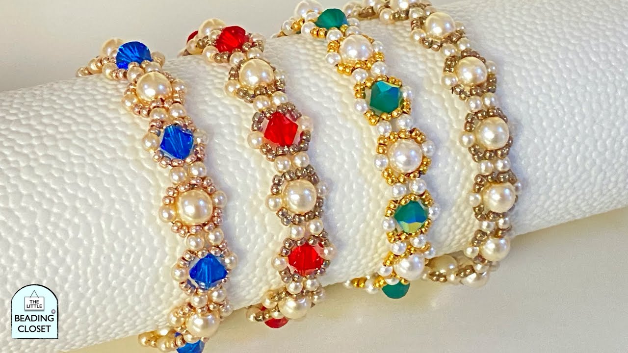 Estate Beaded Bracelet Tutorial using seed beads, 6mm bicone crystals and pearls DIY Jewelry Making