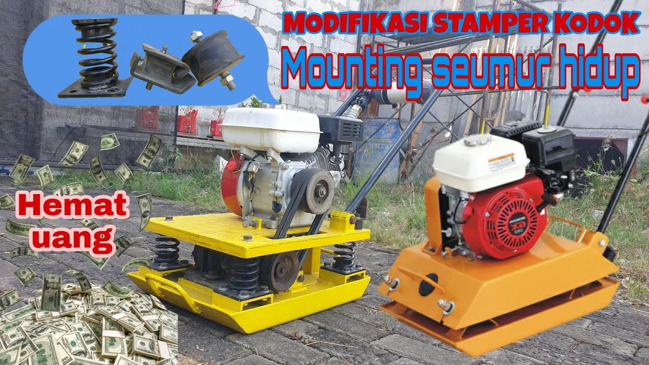 Modifikasi engine mounting Stamper kodok / Plate Compactor, dari karet di ganti per besi