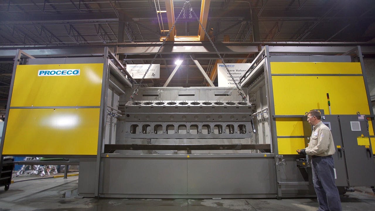 The PROCECO TYPHOON®-RCP with Power Flushing: The Ideal Parts Washer for Large Engine Blocks