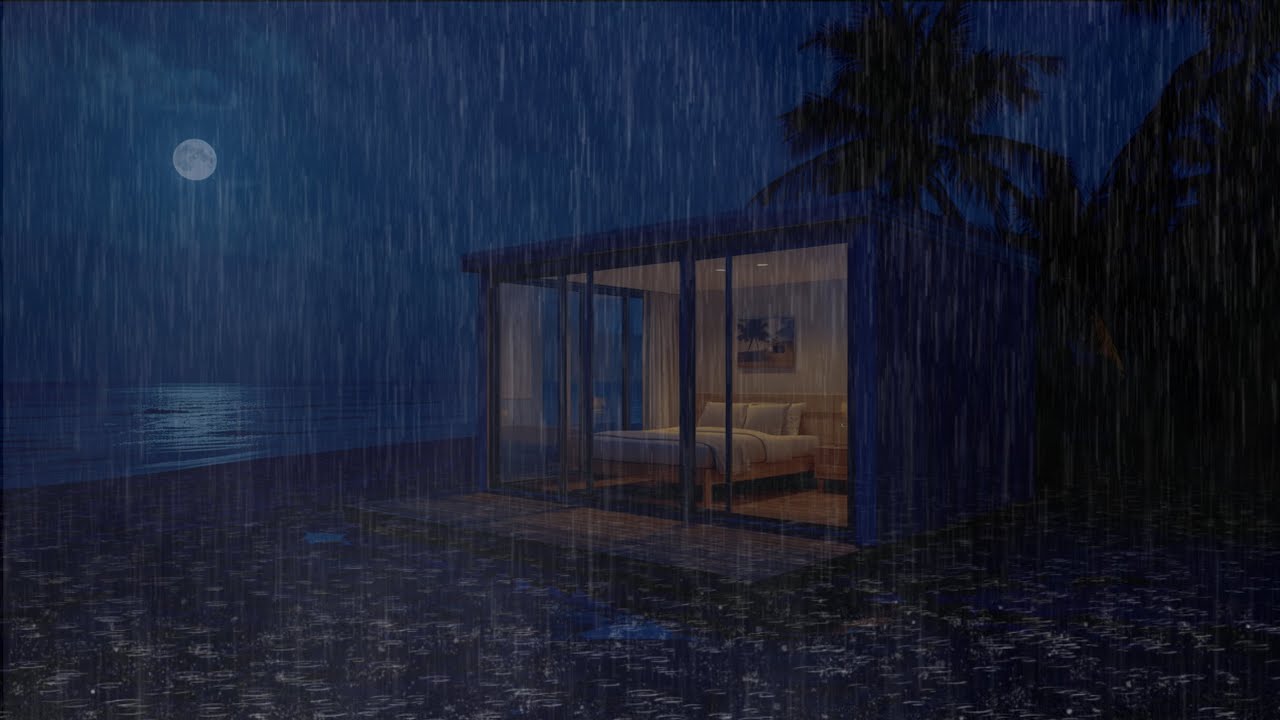 Cozy Ocean Rain Night | Heavy Rain Sounds on a Glass House for Deep Sleep