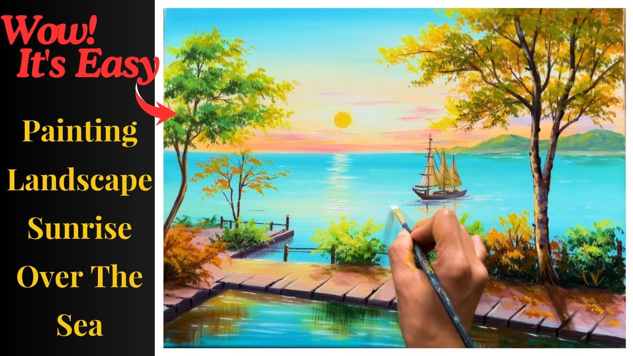 Acrylic Painting - How to Paint a Sunrise Landscape on the Sea with Acrylic Paint