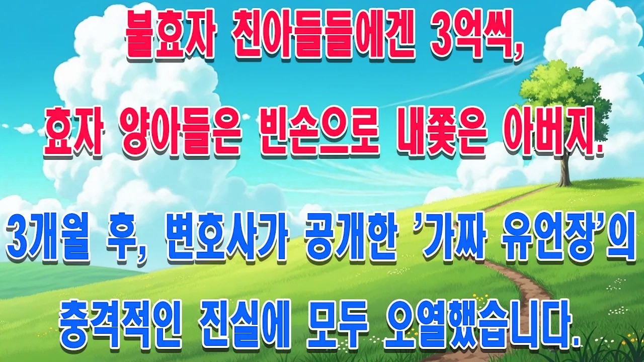 불효자 친아들들에겐 3억씩, 효자 양아들은 빈손으로 내쫓은 아버지. 3개월 후 변호사가 공개한 아버지의 '가짜 유언장'의 충격적인 진실에 모두 오열했습니다