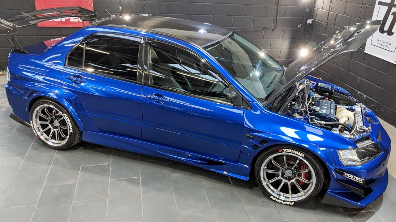 Insane EVO 9 Show detail -  Ruri Blue Lancer plus Voltex, Advan & carpro for JDM coombe Ti22 Vlog