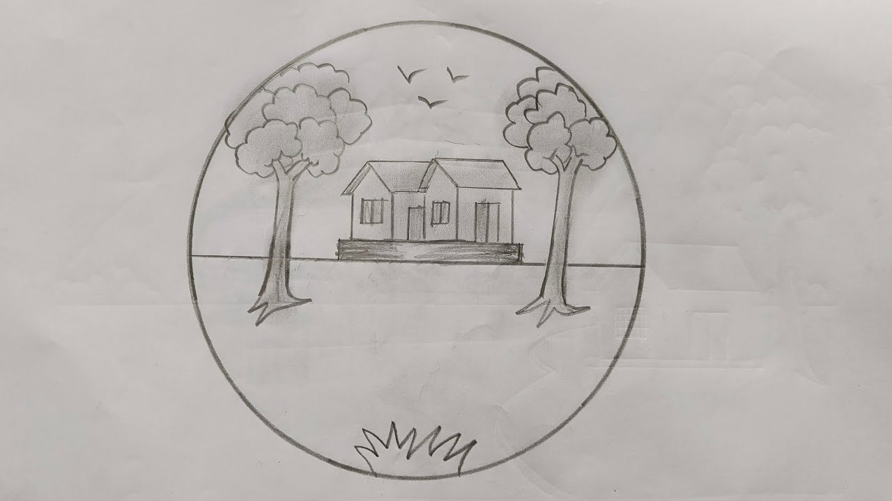 Beautiful Village Scenery Drawing in a Circle #draw #art