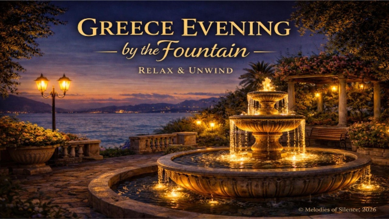 Golden Evening in Greece ✨ Fountain & Mediterranean Ambience