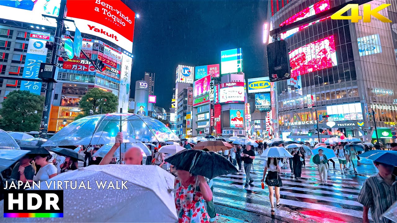 Heavy Rain Night Walk in Tokyo Shibuya, Japan &bull; 4K HDR