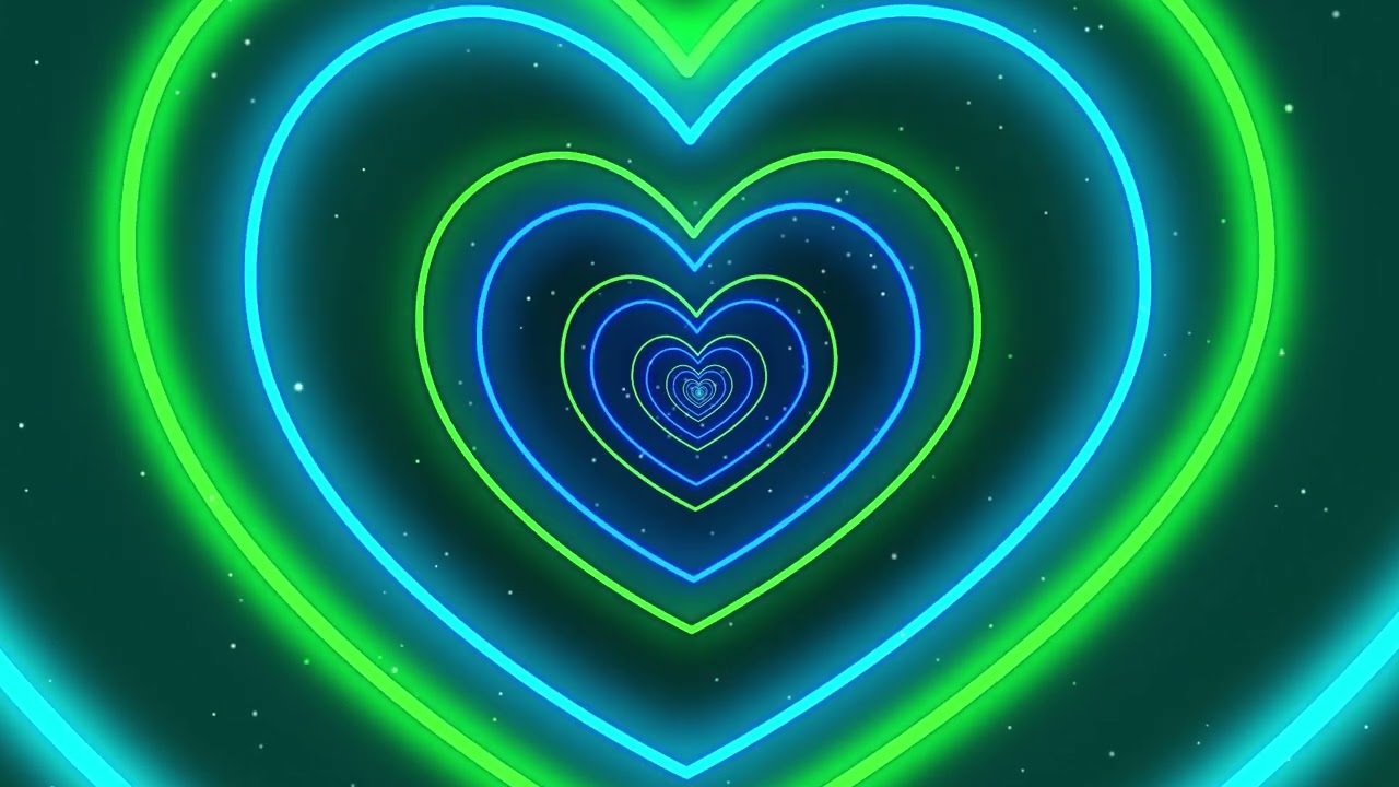 12 HOUR LONG Neon Lights Heart Tunnel for Valentines Day 💙💚  HD Vj loop Disco Blue and Green