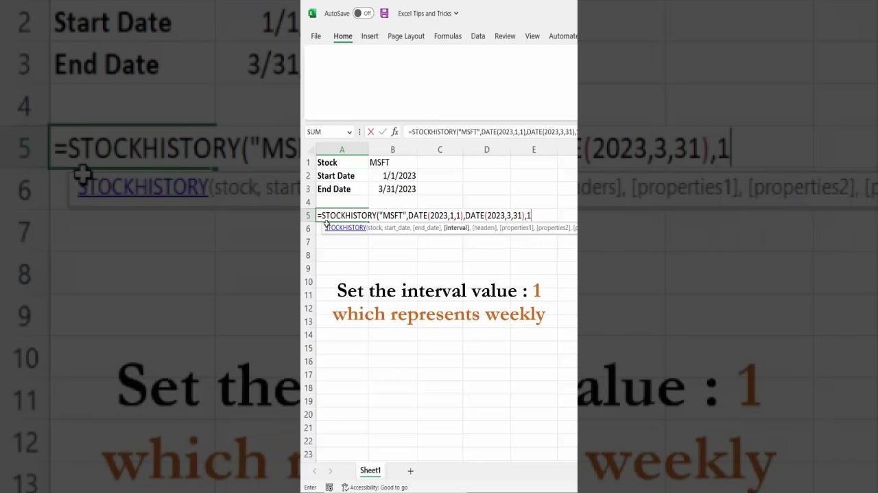 Get Stock History in Excel using STOCKHISTORY Function