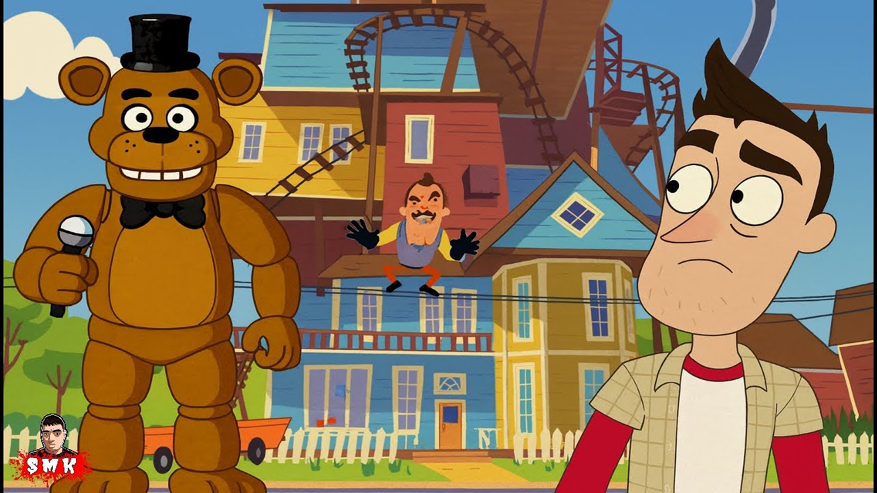 ШОУ ПРИВЕТ СОСЕД!ФРЕДБЕР ИЗ ФНАФ УБИЛ ВАСИЛИЧА?ИГРА HELLO NEIGHBOR ПРОХОЖДЕНИЕ МОД FREDBEAR RUNAWAY!