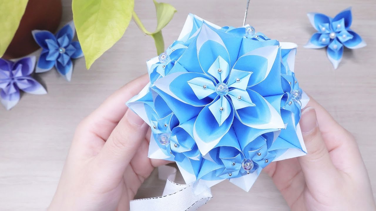 【折り紙くす玉】折り紙で作るペーパーフラワーボールの簡単な作り方｜花飾り｜How to make kusudama flowers｜AyaWangPaper