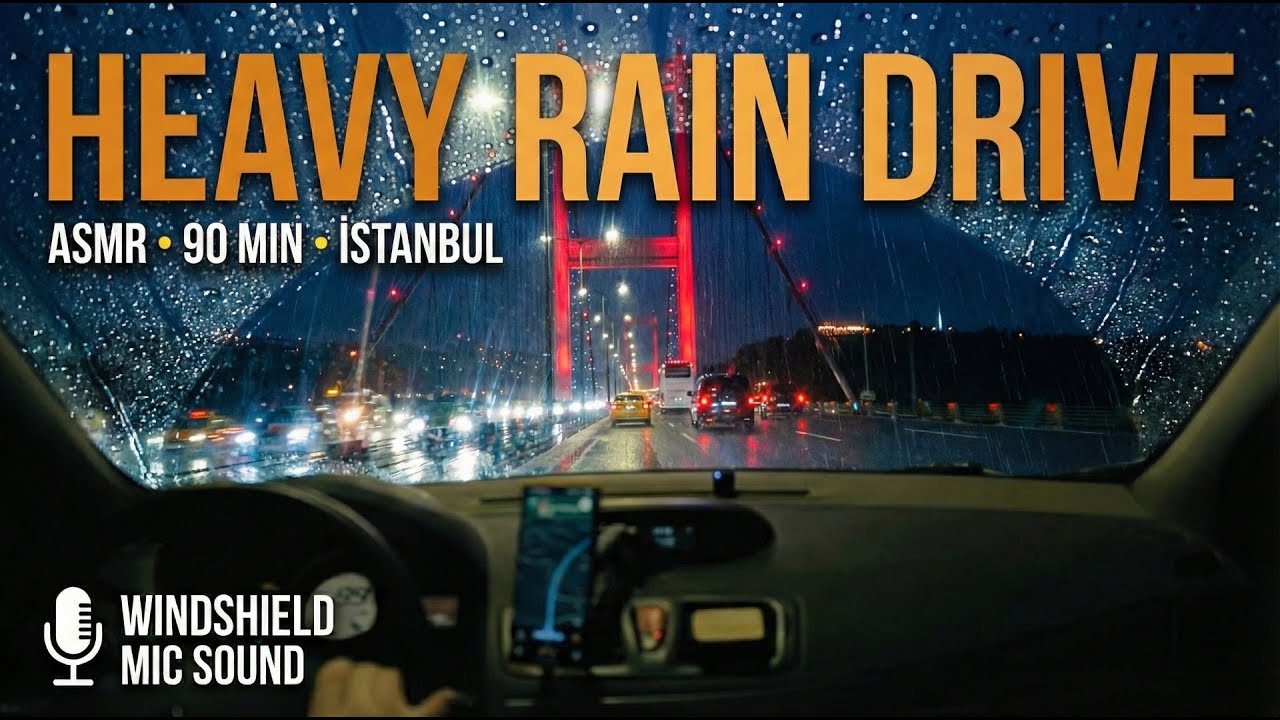 🌧️ Heavy Rain Night Drive ASMR | Istanbul Bosphorus Bridge | Real Windshield Sound (No Talking)