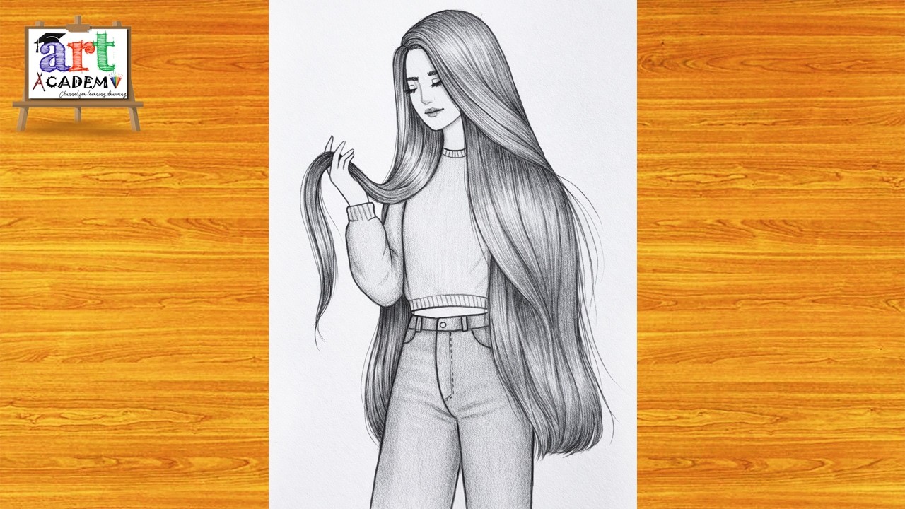 رسم سهل | تعليم رسم بنت كيوت مع شعر طويل سهل بالرصاص خطوه بخطوه للمبتدئين بطريقة سهلة | رسم بنات
