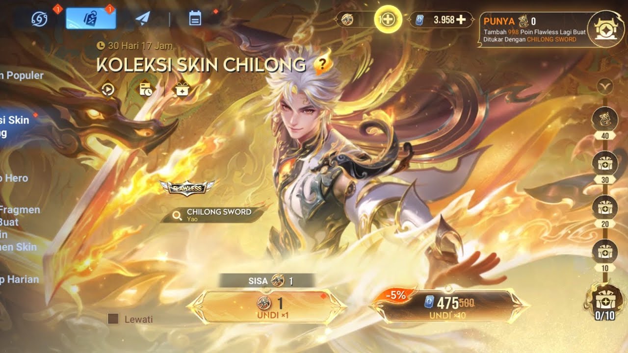 GACHA SKIN YAO FLAWLESS CHILONG SWORD - HONOR OF KINGS