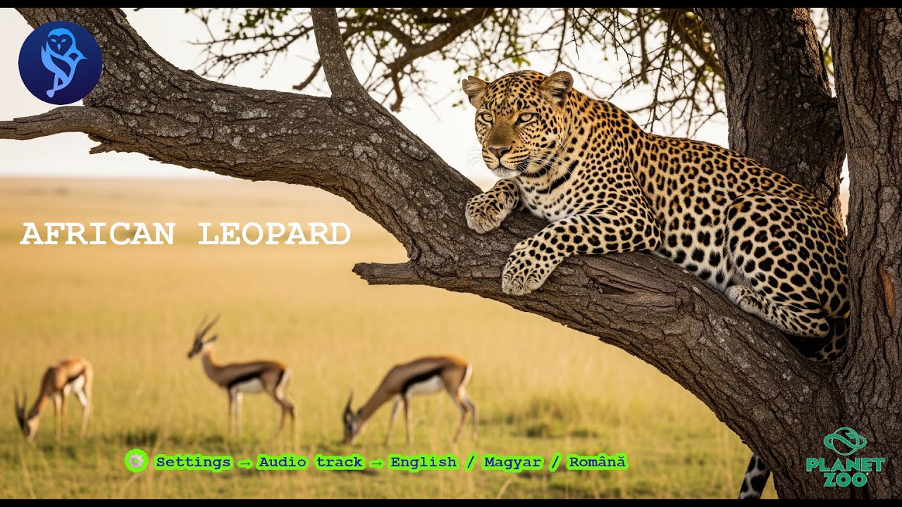 🐆Afrikai leopárd – érdekességek és viselkedés | ismeretterjesztő bemutató (Planet Zoo illusztráció)