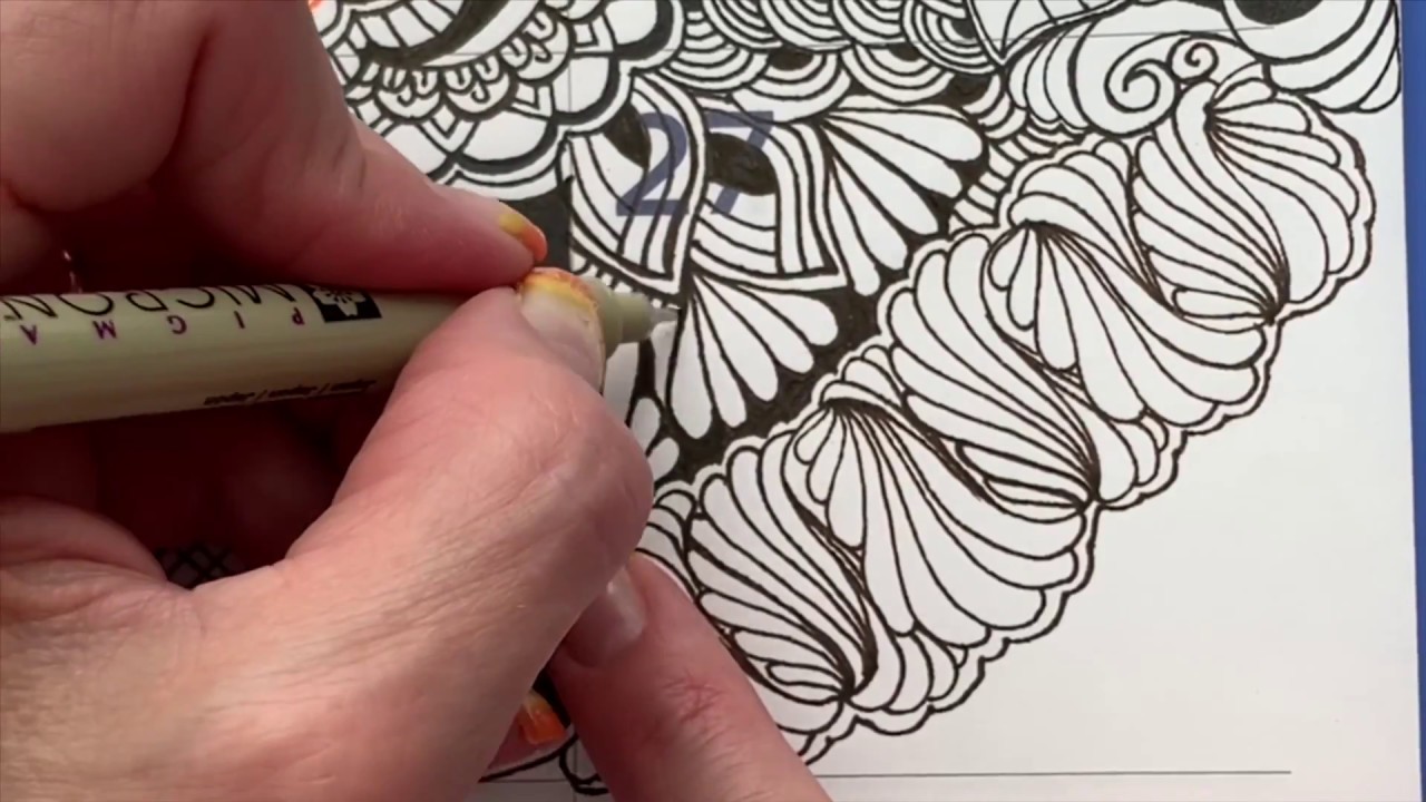 How to Zentangle Ruffle into my Giant Zendoodle Quigtangle for InkTober Day 27