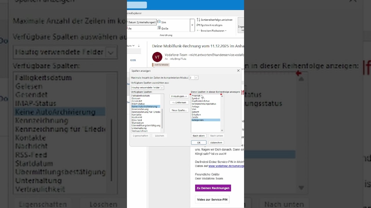 Outlook optimieren Kategorien in der E Mail Vorschau