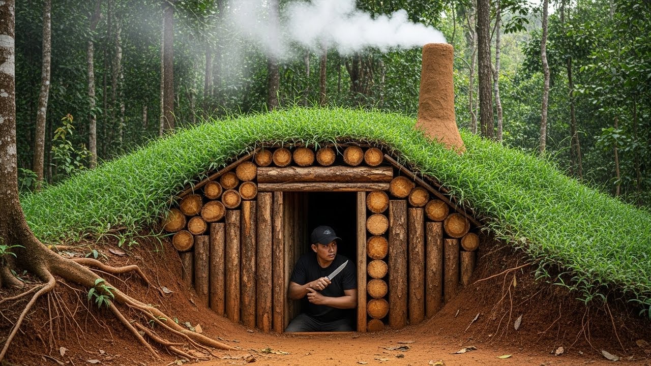I spent 45 days building a warm and comfortable bushcraft house for underground survival