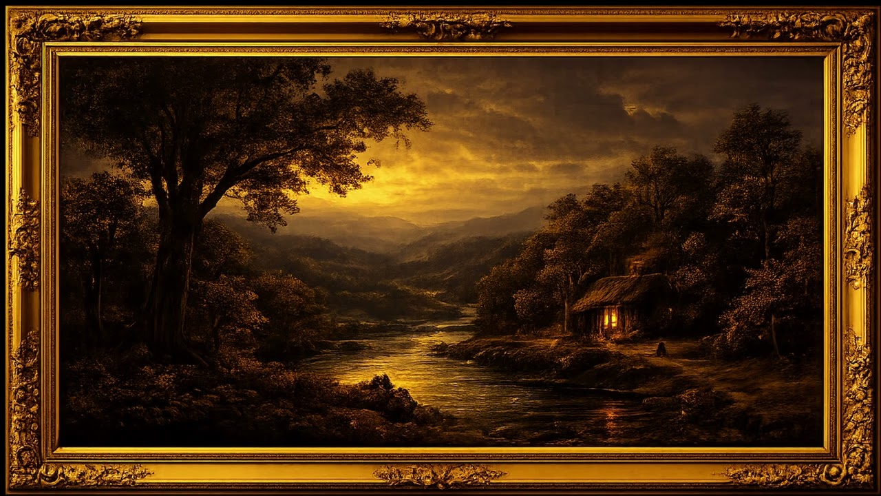 Golden River Valley 8 Hour 4K Luxury TV Art Display Framed Oil Painting