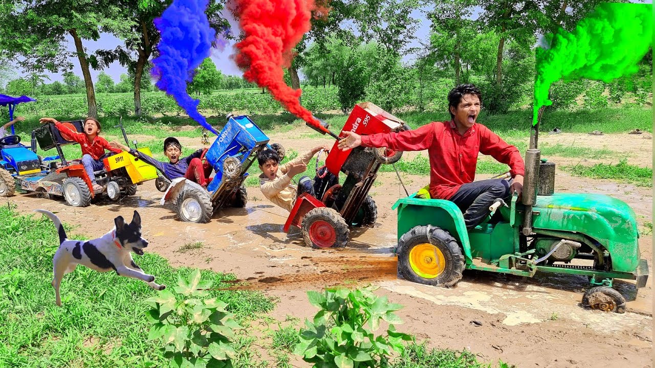 11 mini tractors stuck in mud and pulling out Mahindra tractor || ford tractor || tractor for kids