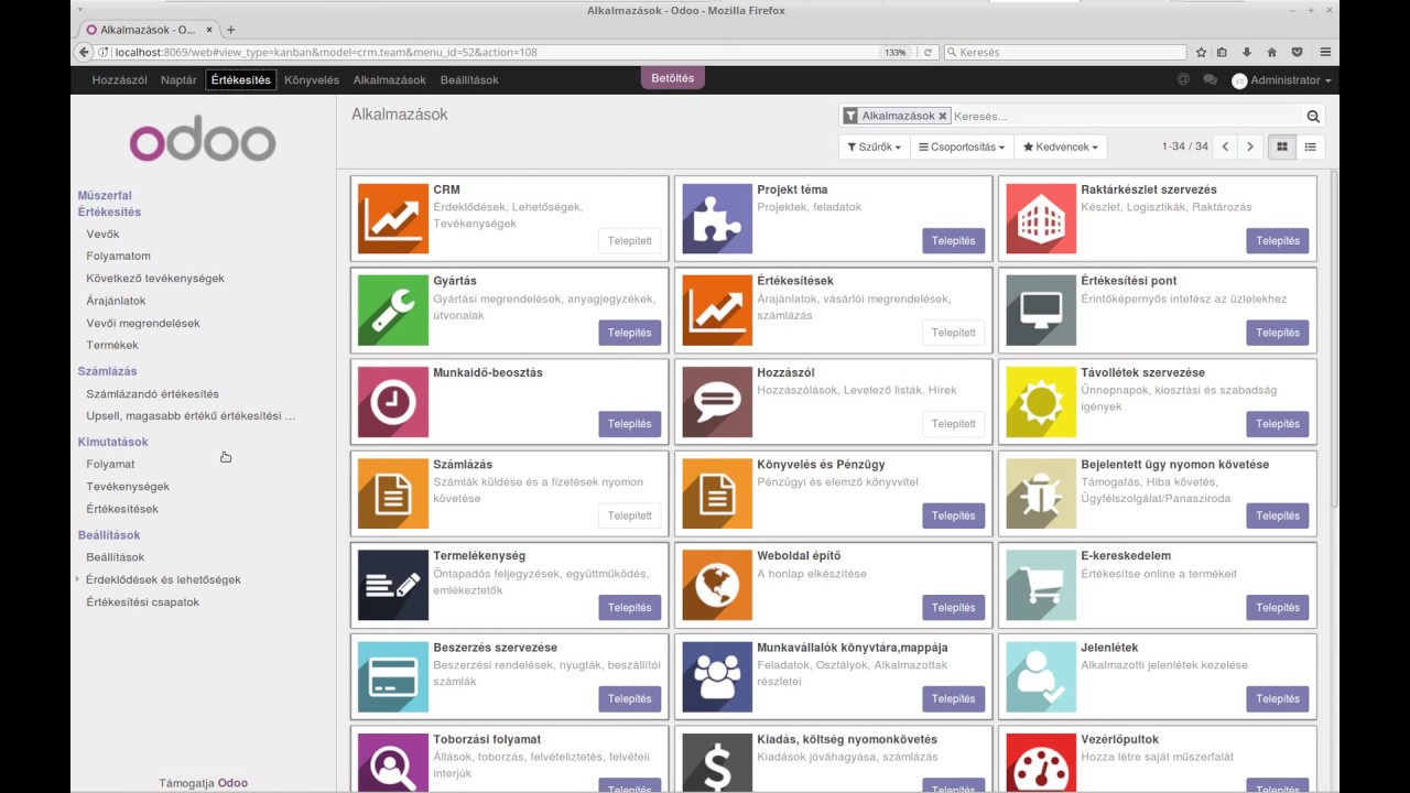 Odoo 10.0 tutorial 3. r&eacute;sz a CRM modul ismertet&eacute;se