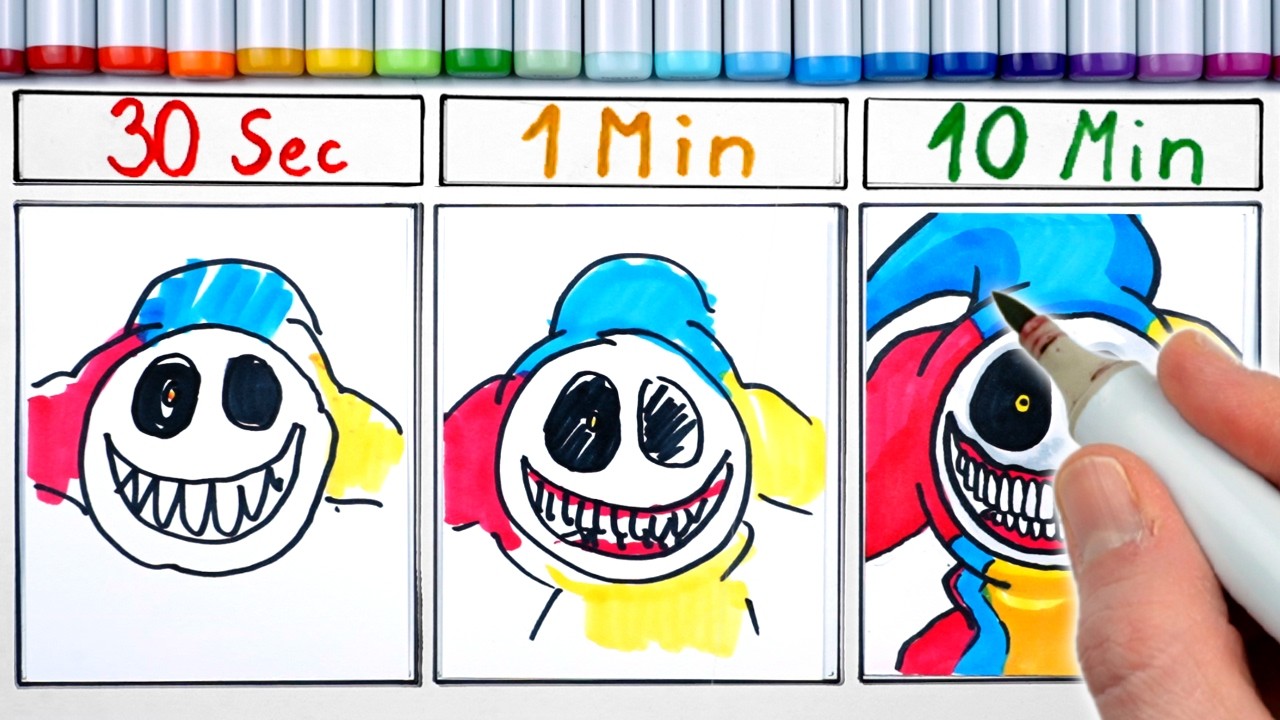 Drawing PROTOTYPE, but ONLY 30 Seconds vs 1 Minute vs 10 Minutes POPPY PLAYTIME