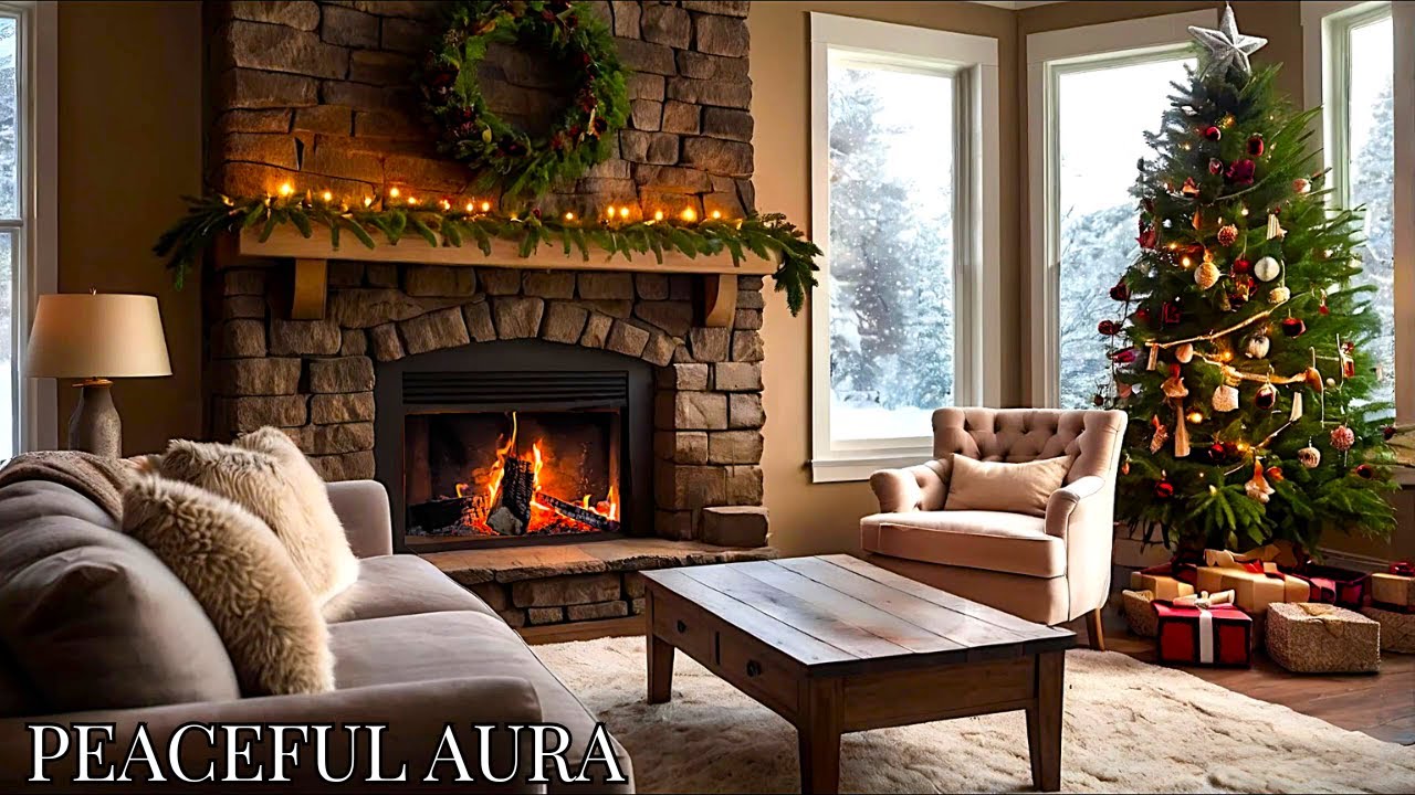 Cozy Winter Fireplace 🎄 Warm Christmas Living Room Ambience ❄️