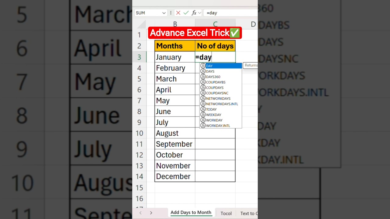 Advance Trick to Add Days According to Month #excel #exceltips #excelfunctions #excelformulas