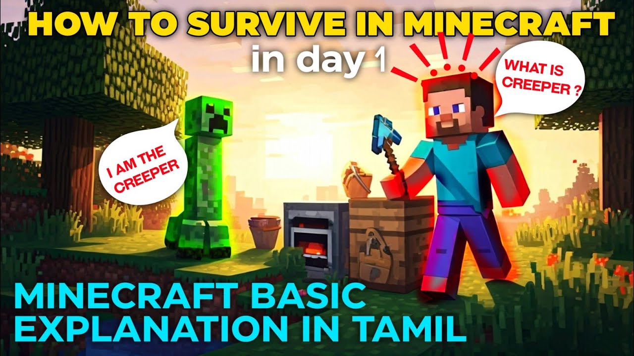 Day 1 in minecraft-tamil | minecraft beginers tutorial part 1| minecraft தமிழ் #tutorial #minecraft