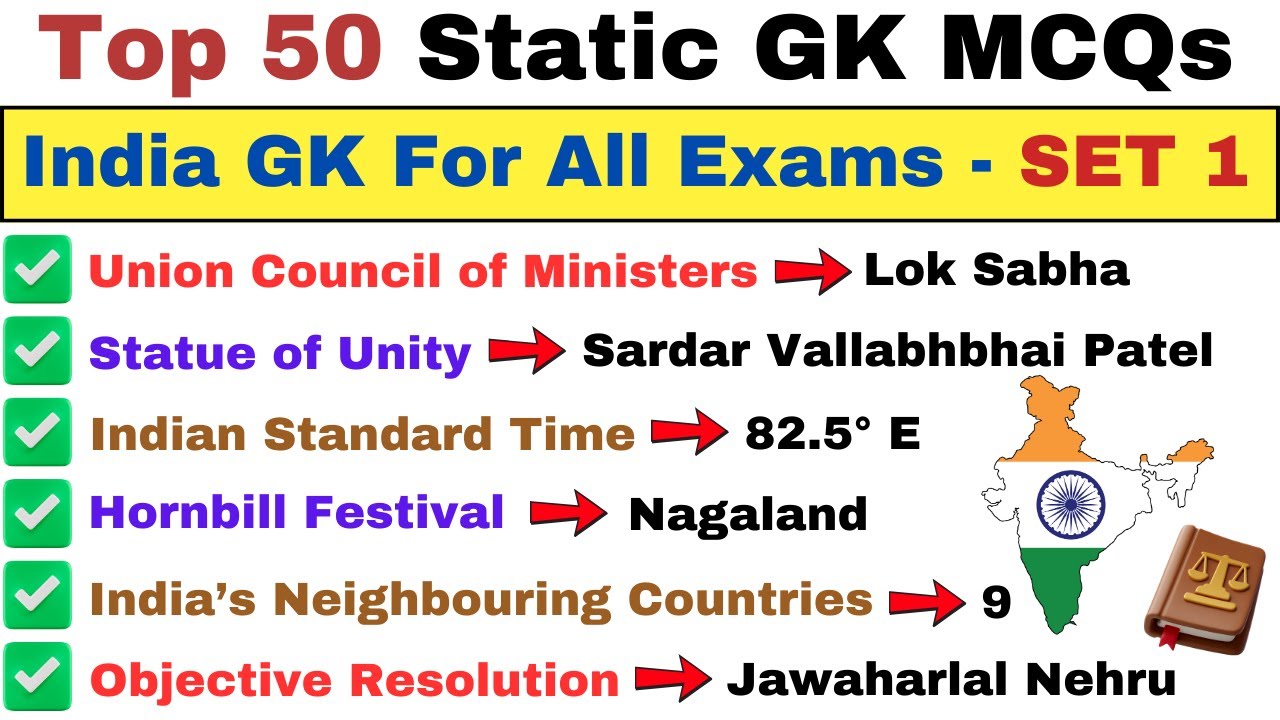 Top 50 Static GK Questions for Exams | Most Important Static GK with Answers