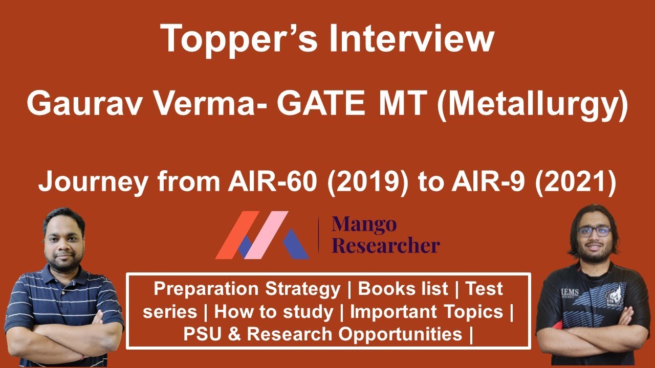 Topper's Interview | Gaurav Verma | GATE AIR 9 Metallurgical Engineering | Mango Researcher